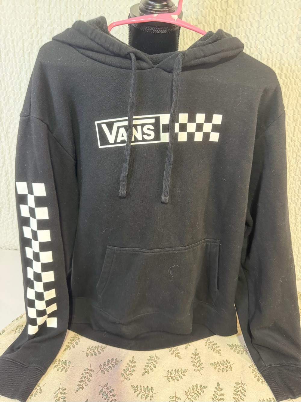 Vans Black Crewneck Hoodie with White Checkerboard Logo